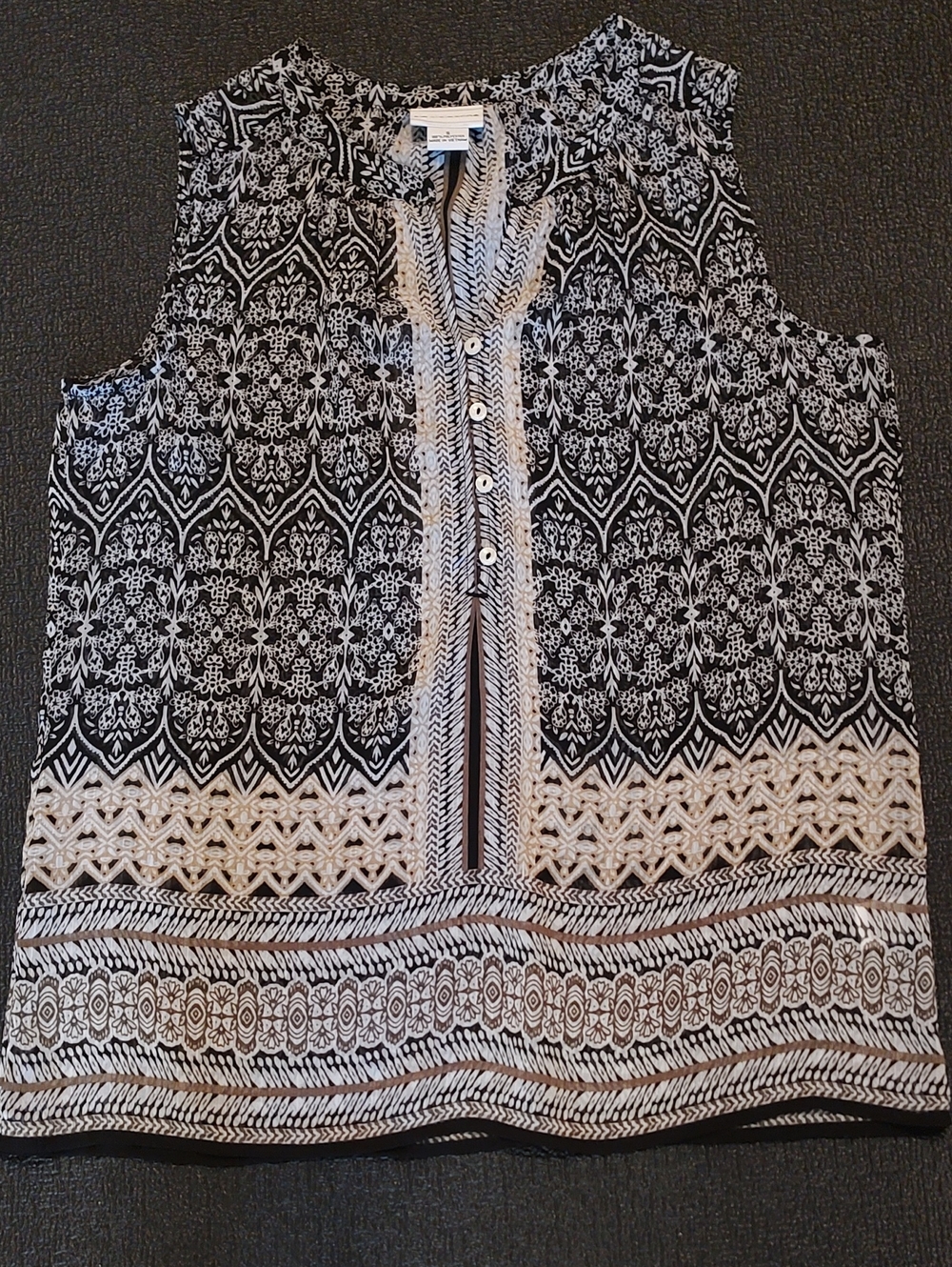 Liz Claiborne Black, Tan and White Printed Sleeveless Top